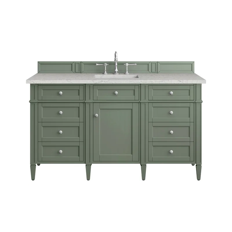 Brittany 60" Single Vanity, Smokey Celadon w/ 3 CM Eternal Jasmine Pearl Top