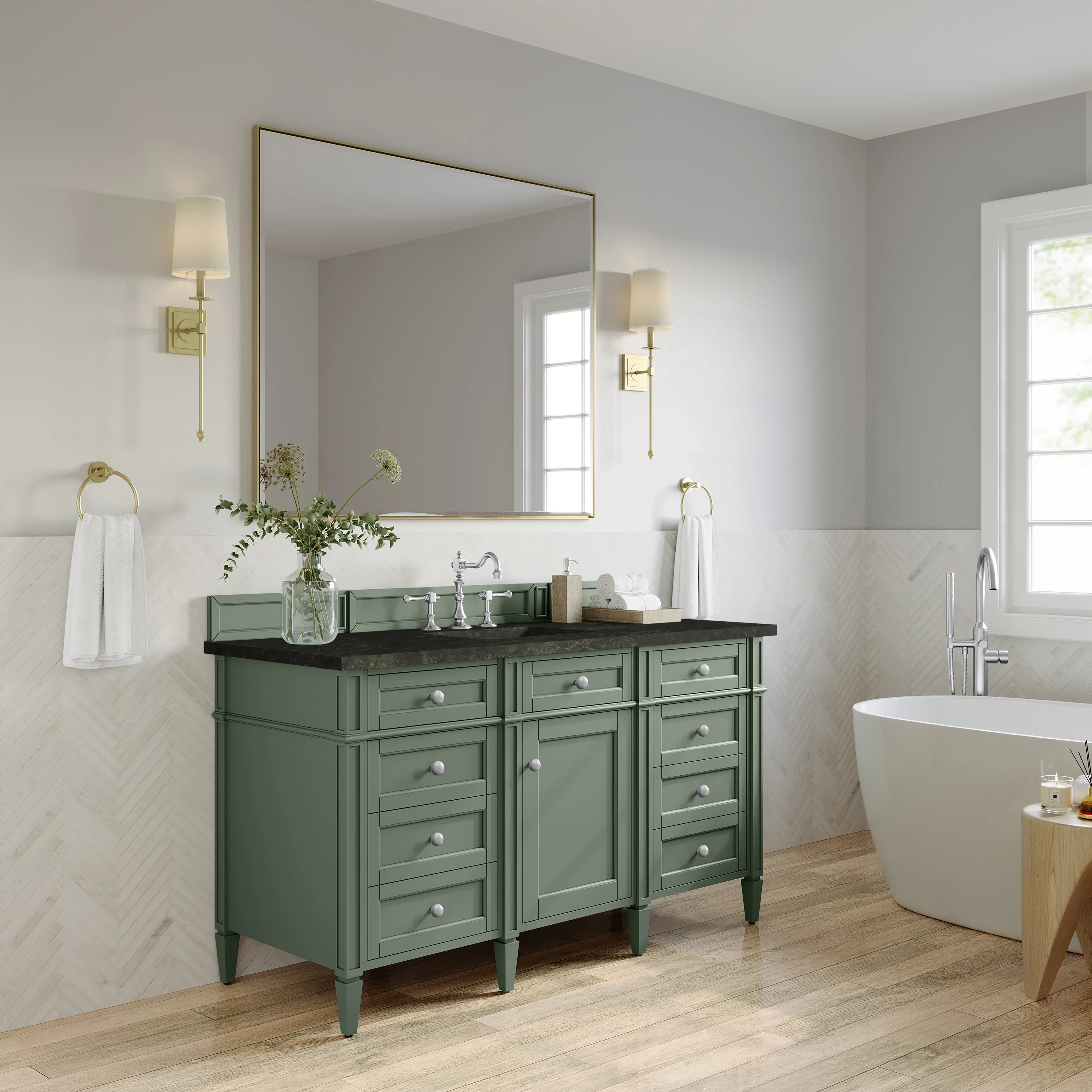 Brittany 60" Single Vanity, Smokey Celadon, w/ 3 CM Phantome Eclos Top