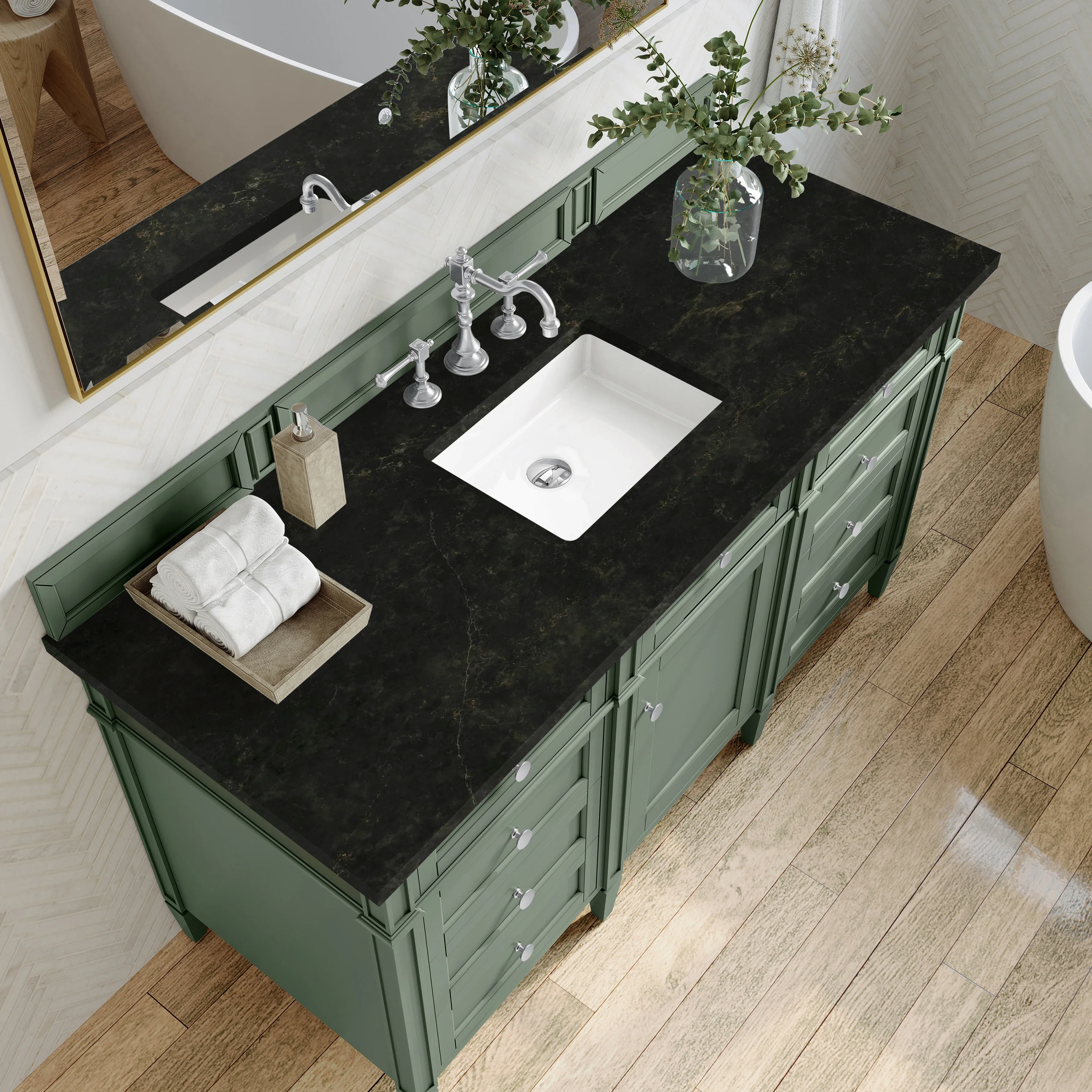 Brittany 60" Single Vanity, Smokey Celadon, w/ 3 CM Phantome Eclos Top