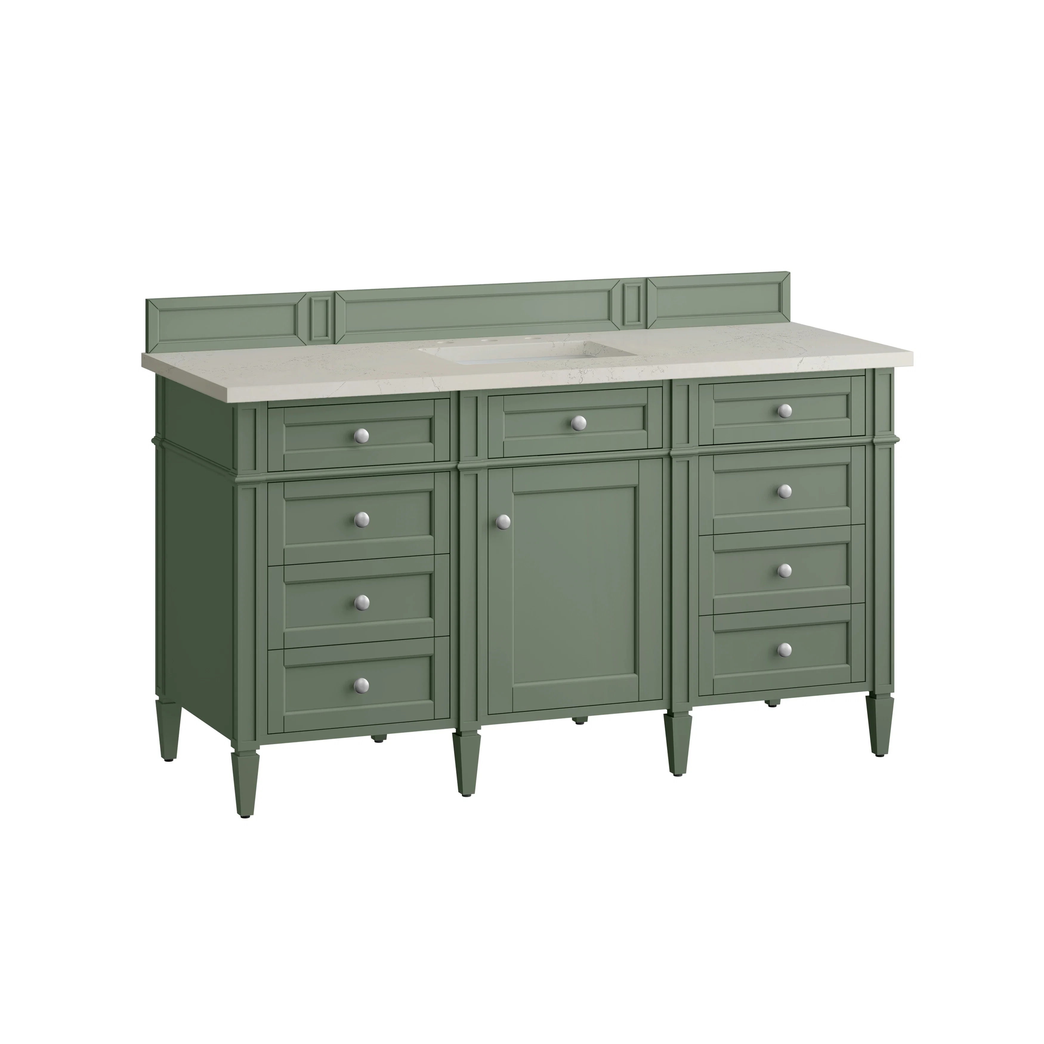 Brittany 60" Single Vanity, Smokey Celadon, w/ 3 CM Siberian Silestone Top