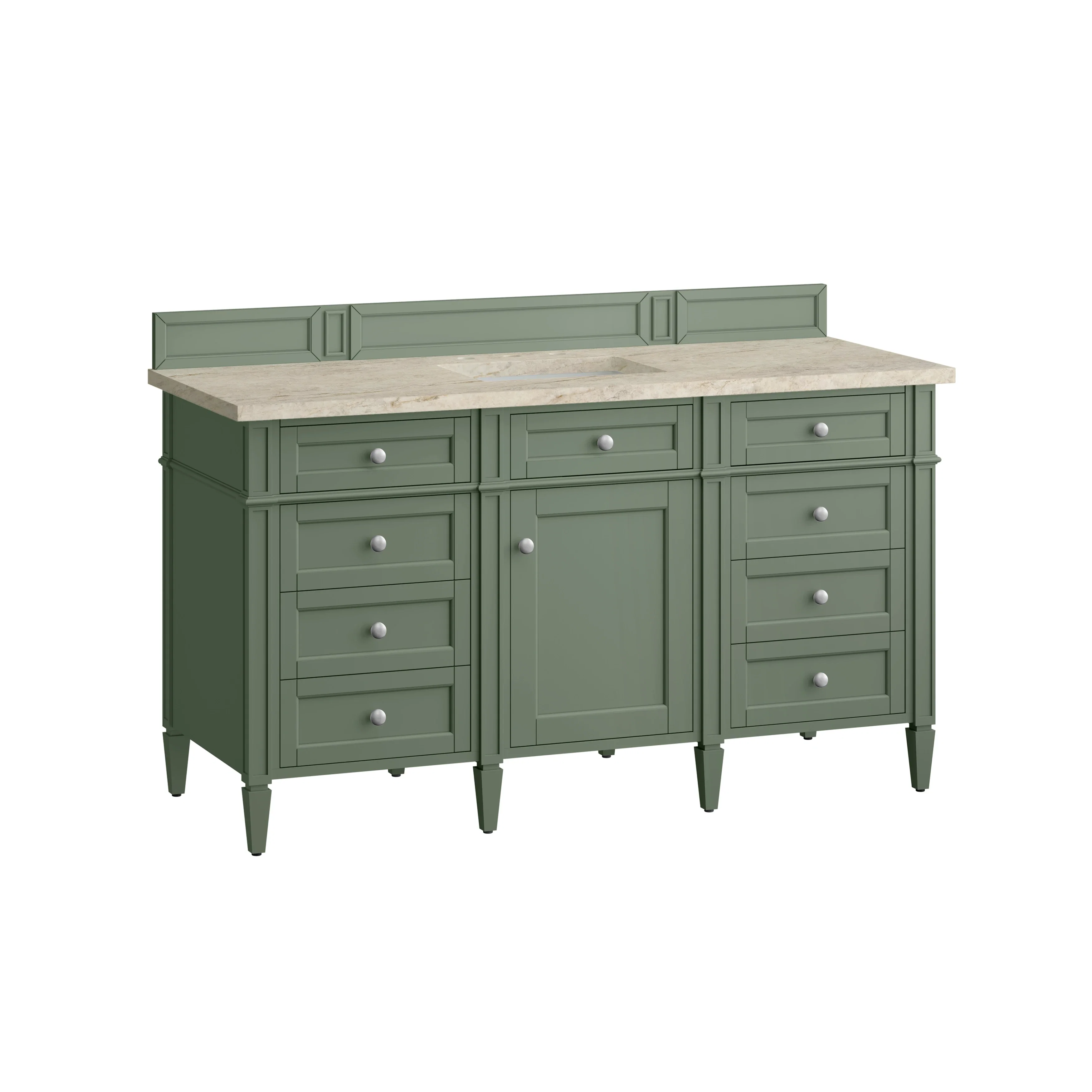 Brittany 60" Single Vanity, Smokey Celadon, w/ 3 CM Tajnar Eclos Top