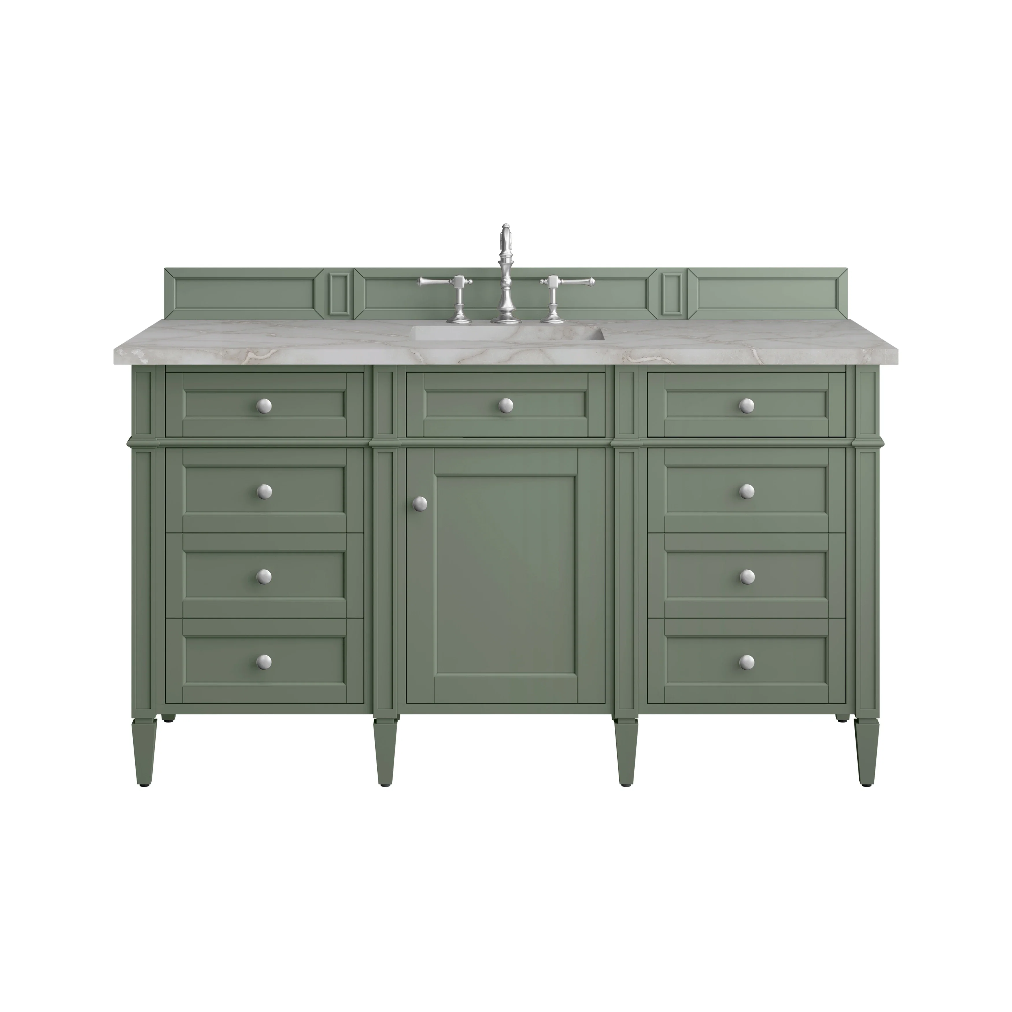 Brittany 60" Single Vanity, Smokey Celadon w/ 3 CM Victorian Silver Top