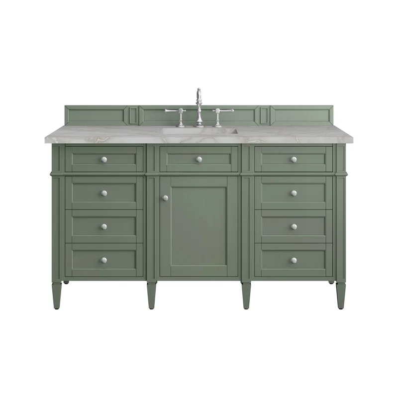 Brittany 60" Single Vanity, Smokey Celadon w/ 3 CM Victorian Silver Top
