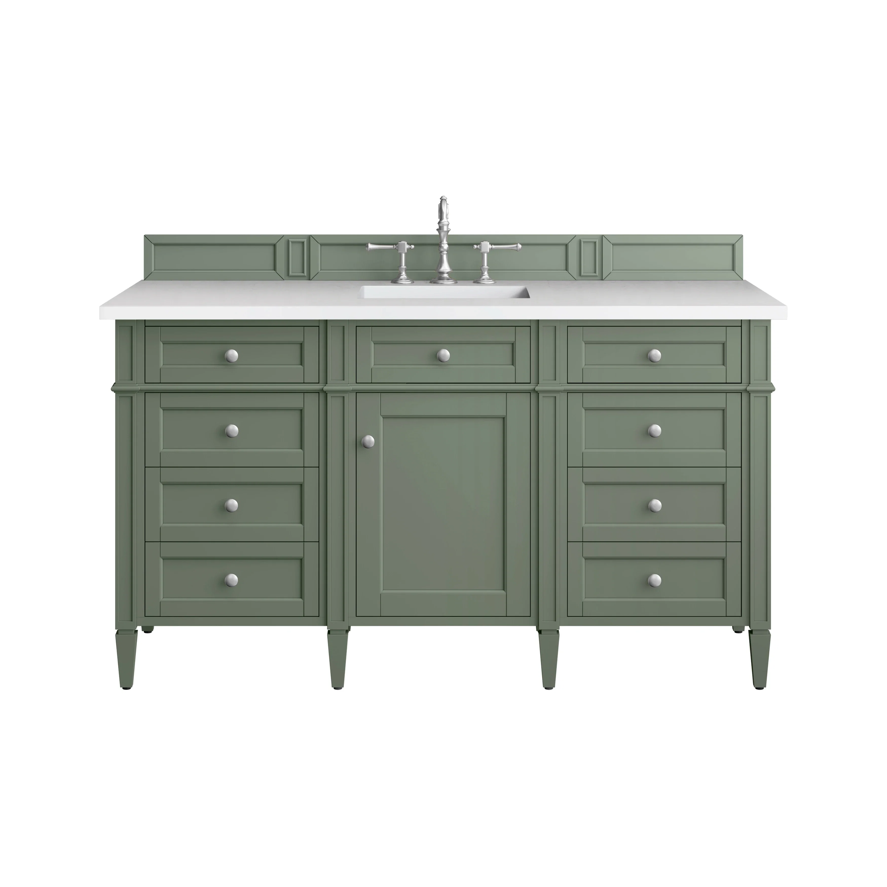 Brittany 60" Single Vanity, Smokey Celadon w/ 3 CM White Zeus Top