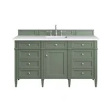 Brittany 60" Single Vanity, Smokey Celadon w/ 3 CM White Zeus Top