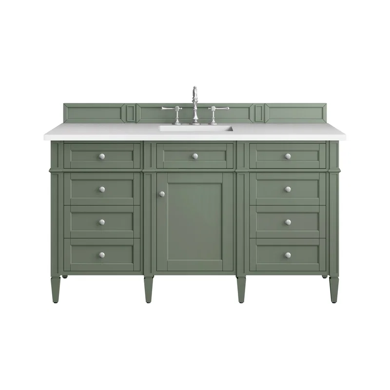 Brittany 60" Single Vanity, Smokey Celadon w/ 3 CM White Zeus Top