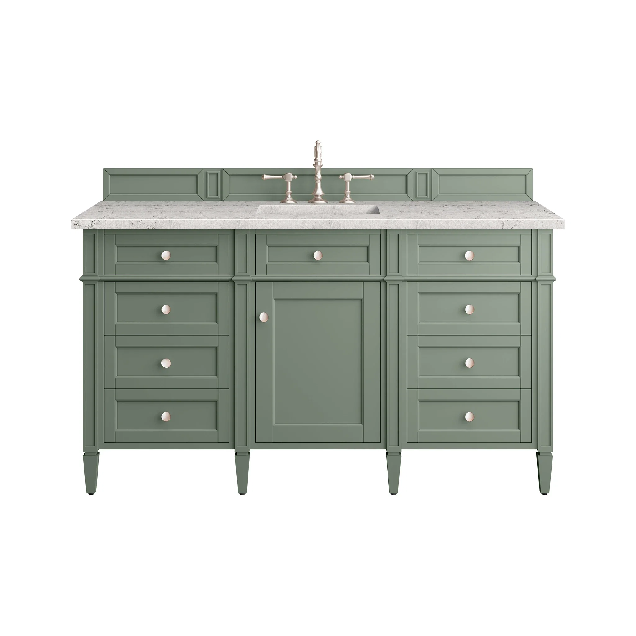 Brittany 60" Single Vanity, Smokey Celadon w/ 3 CM Eternal Jasmine Pearl Top w/FreePower Wireless Charger