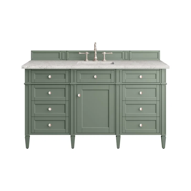 Brittany 60" Single Vanity, Smokey Celadon w/ 3 CM Eternal Jasmine Pearl Top w/FreePower Wireless Charger