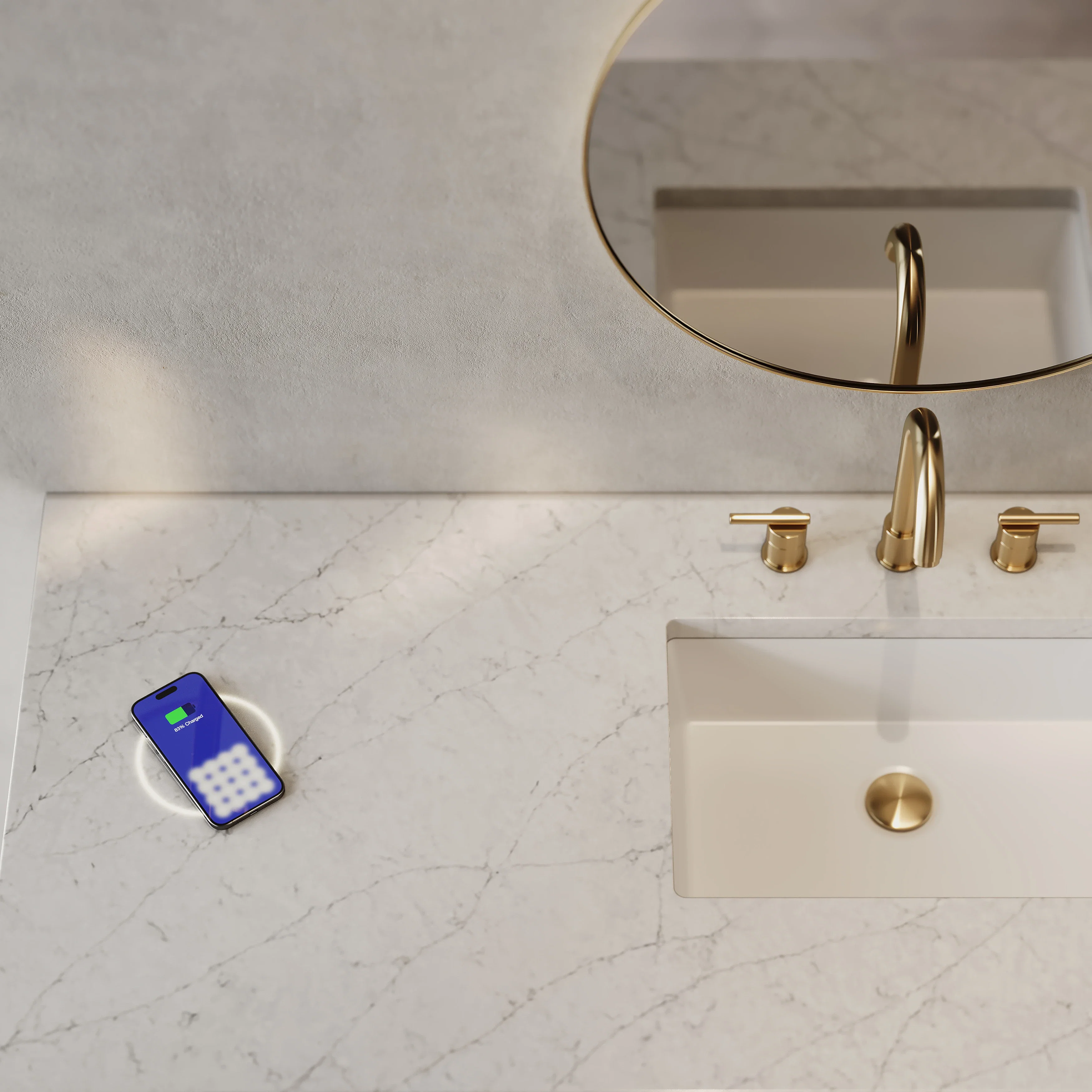 Brittany 60" Single Vanity, Smokey Celadon w/ 3 CM Eternal Jasmine Pearl Top w/FreePower Wireless Charger