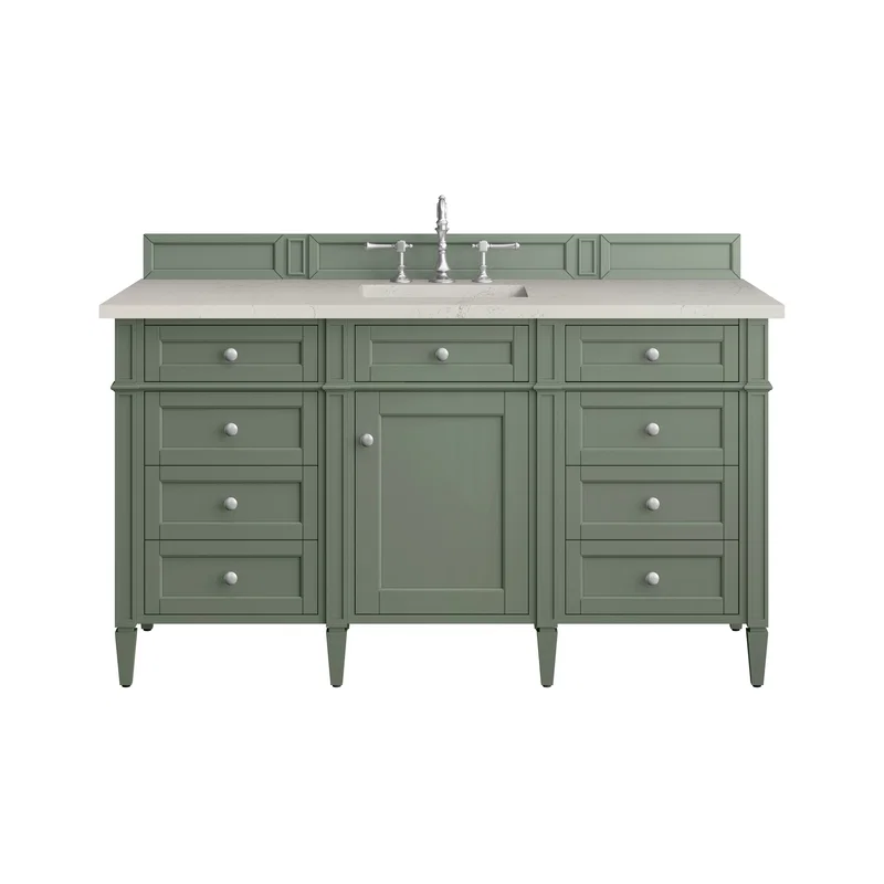 Brittany 60" Single Vanity, Smokey Celadon, w/ 3 CM Siberian Silestone Top w/FreePower Wireless Charger