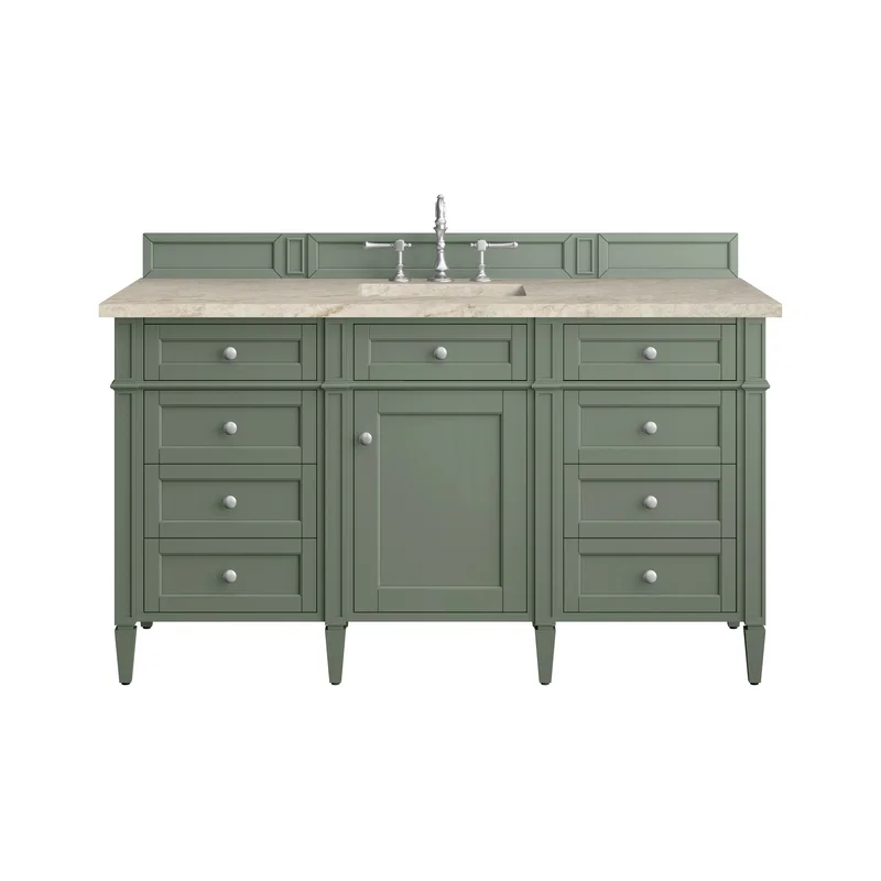 Brittany 60" Single Vanity, Smokey Celadon, w/ 3 CM Tajnar Eclos Top w/FreePower Wireless Charger