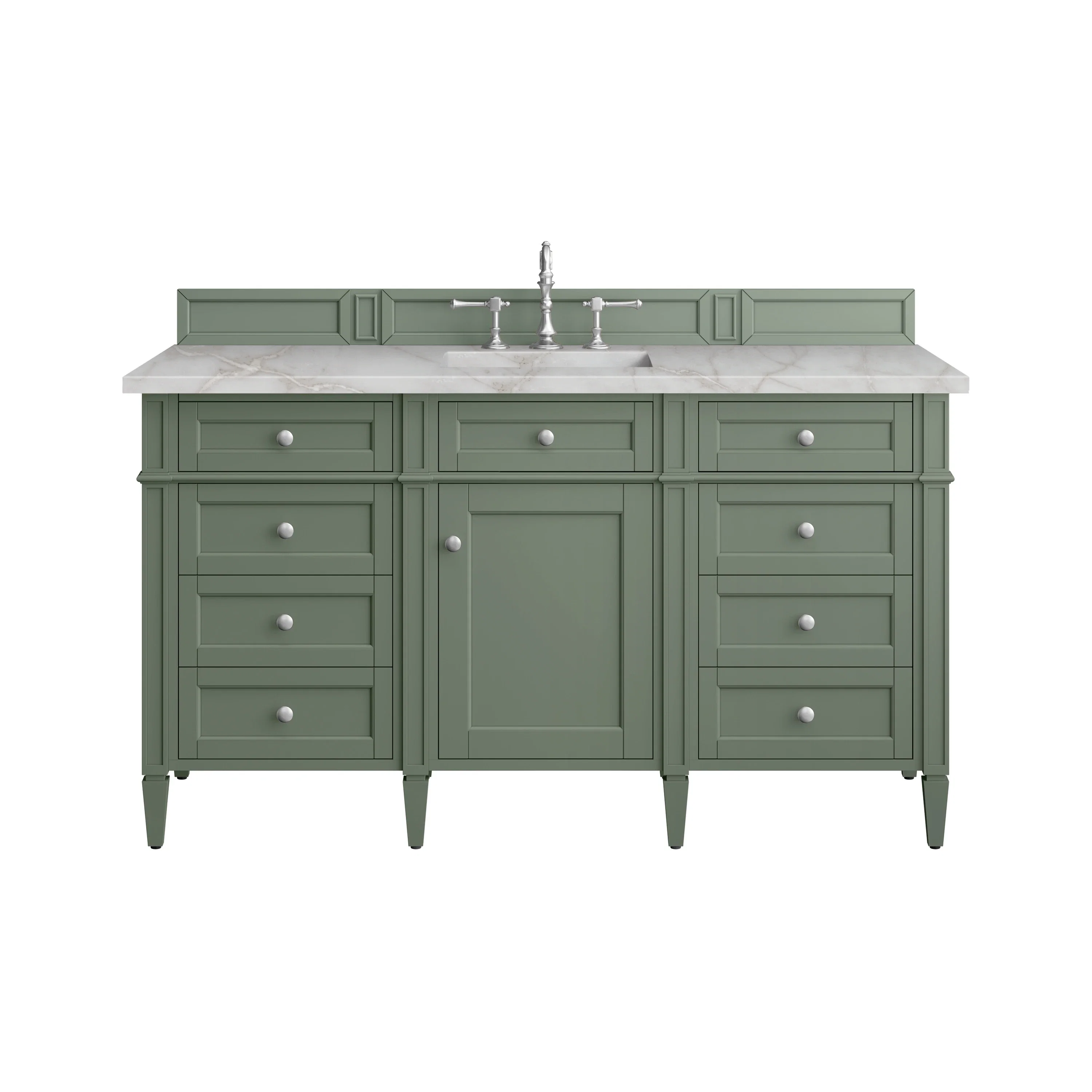 Brittany 60" Single Vanity, Smokey Celadon w/ 3 CM Victorian Silver Top w/FreePower Wireless Charger