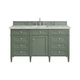 Brittany 60" Single Vanity, Smokey Celadon w/ 3 CM Victorian Silver Top w/FreePower Wireless Charger