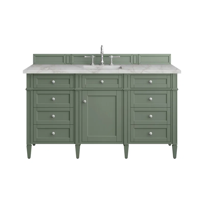 Brittany 60" Single Vanity, Smokey Celadon w/ 3 CM Victorian Silver Top w/FreePower Wireless Charger