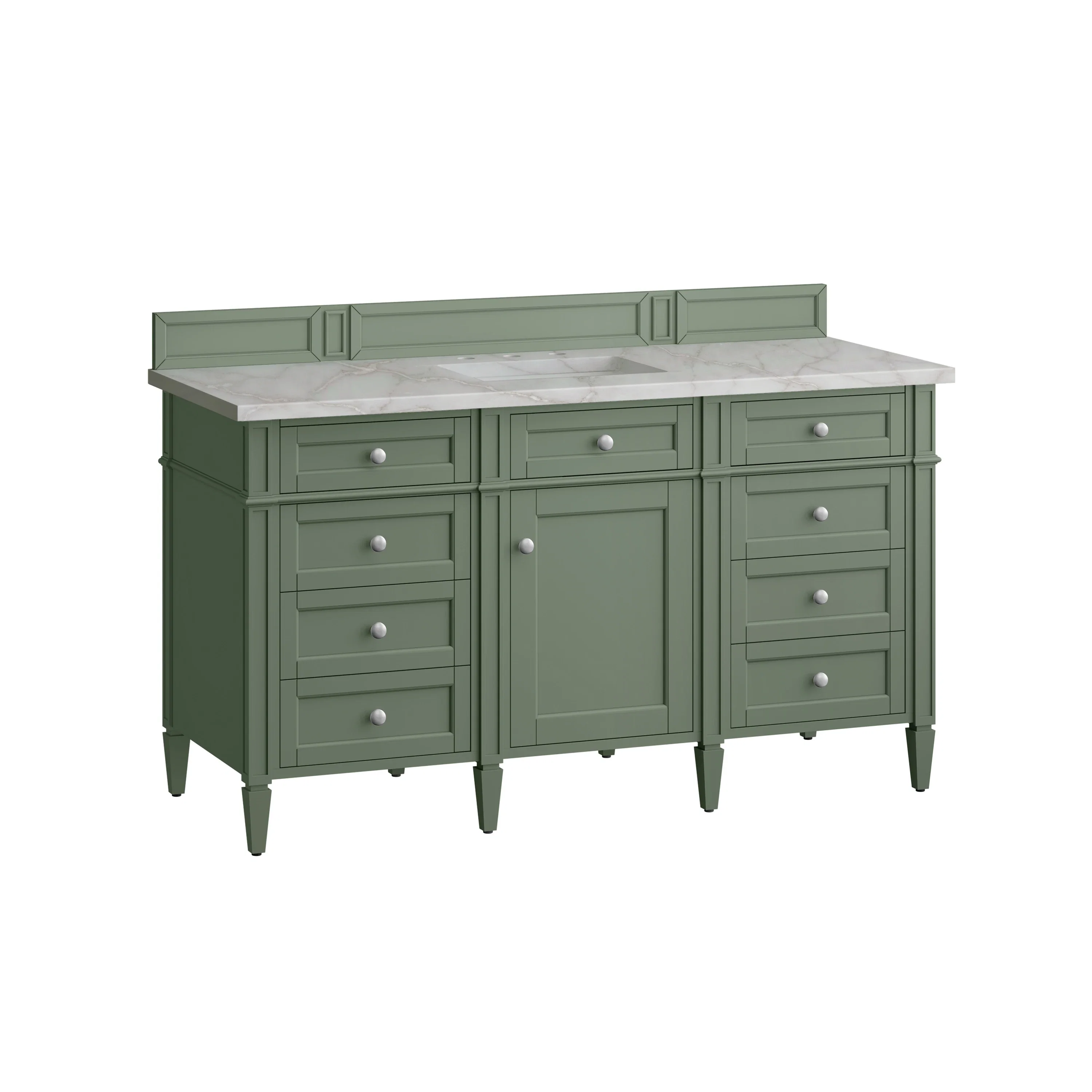Brittany 60" Single Vanity, Smokey Celadon w/ 3 CM Victorian Silver Top w/FreePower Wireless Charger