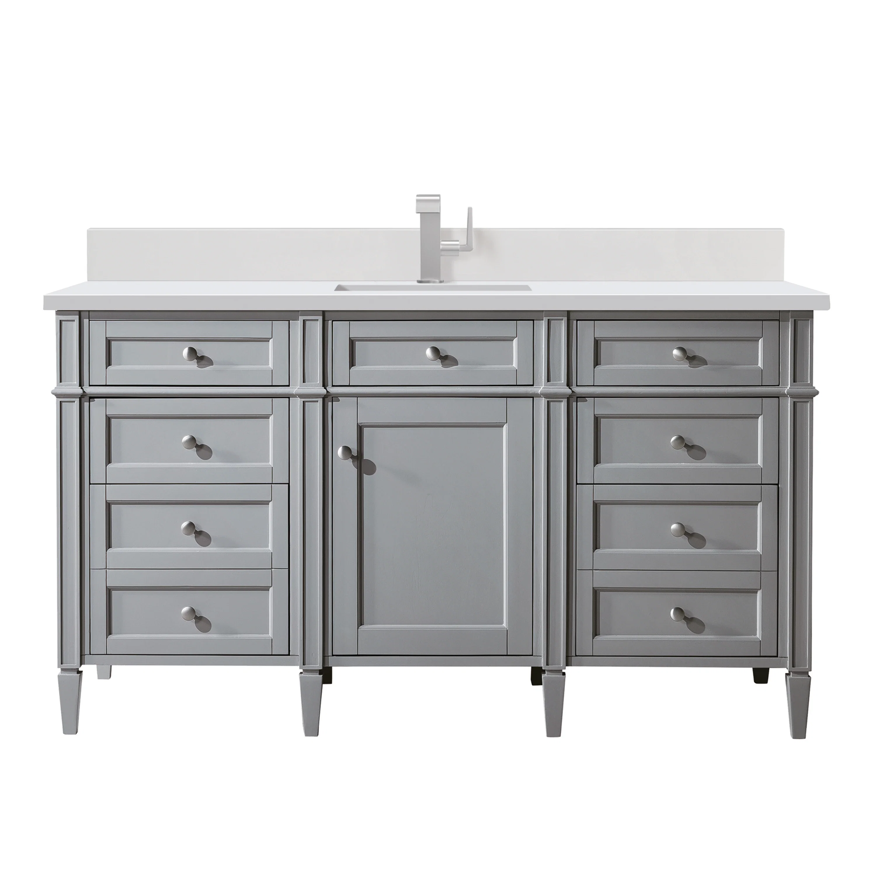 Brittany 60" Single Vanity, Urban Gray w/ Single Hole 3 CM White Zeus Silestone Top & Backsplash