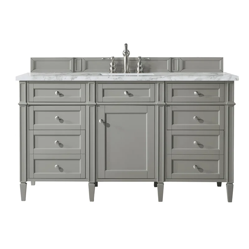 Brittany 60" Single Vanity, Urban Gray w/ 3 CM Carrara Marble Top