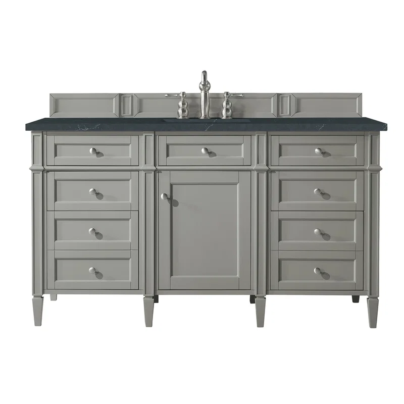Brittany 60" Single Vanity, Urban Gray w/ 3 CM Charcoal Soapstone Silestone Top