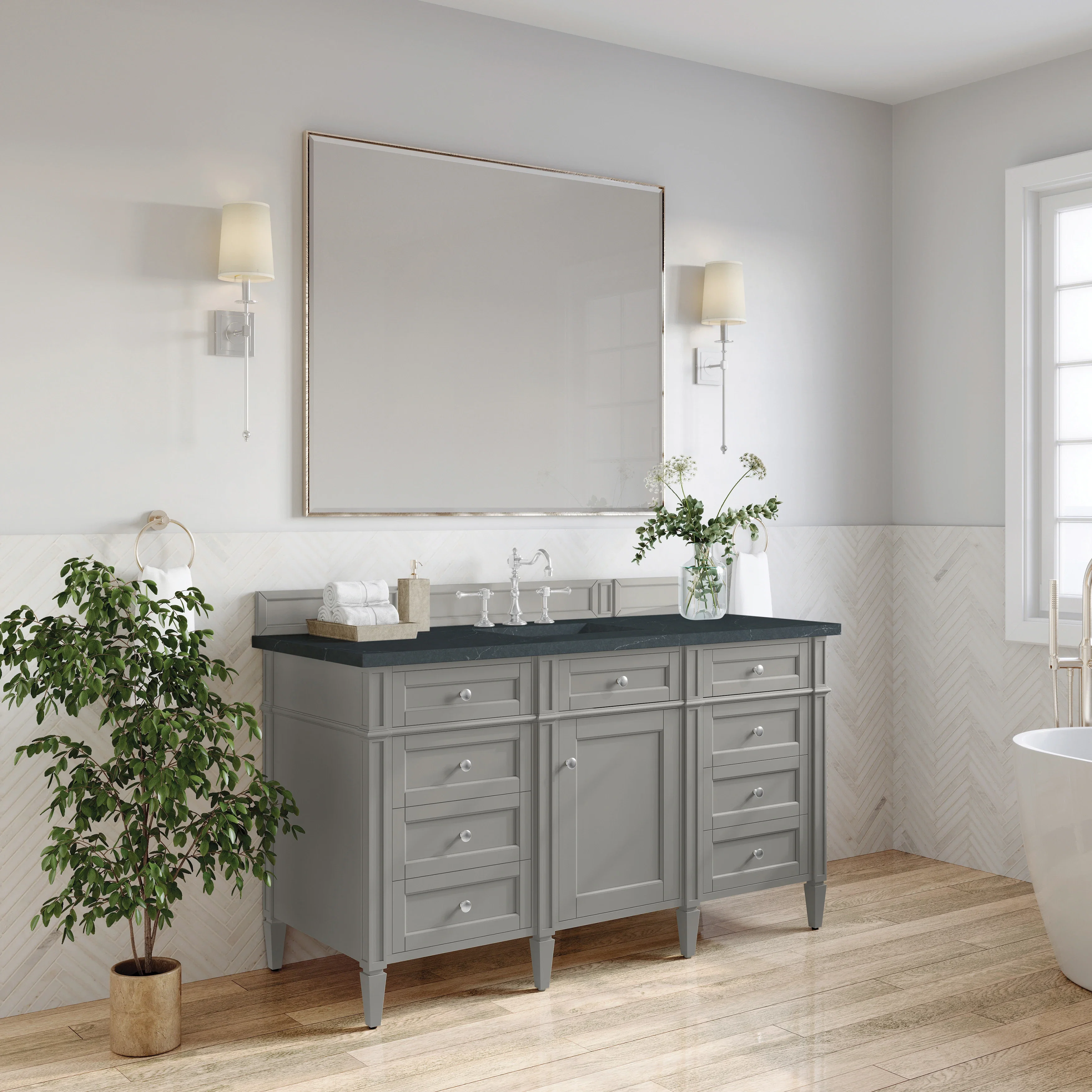 Brittany 60" Single Vanity, Urban Gray w/ 3 CM Charcoal Soapstone Silestone Top