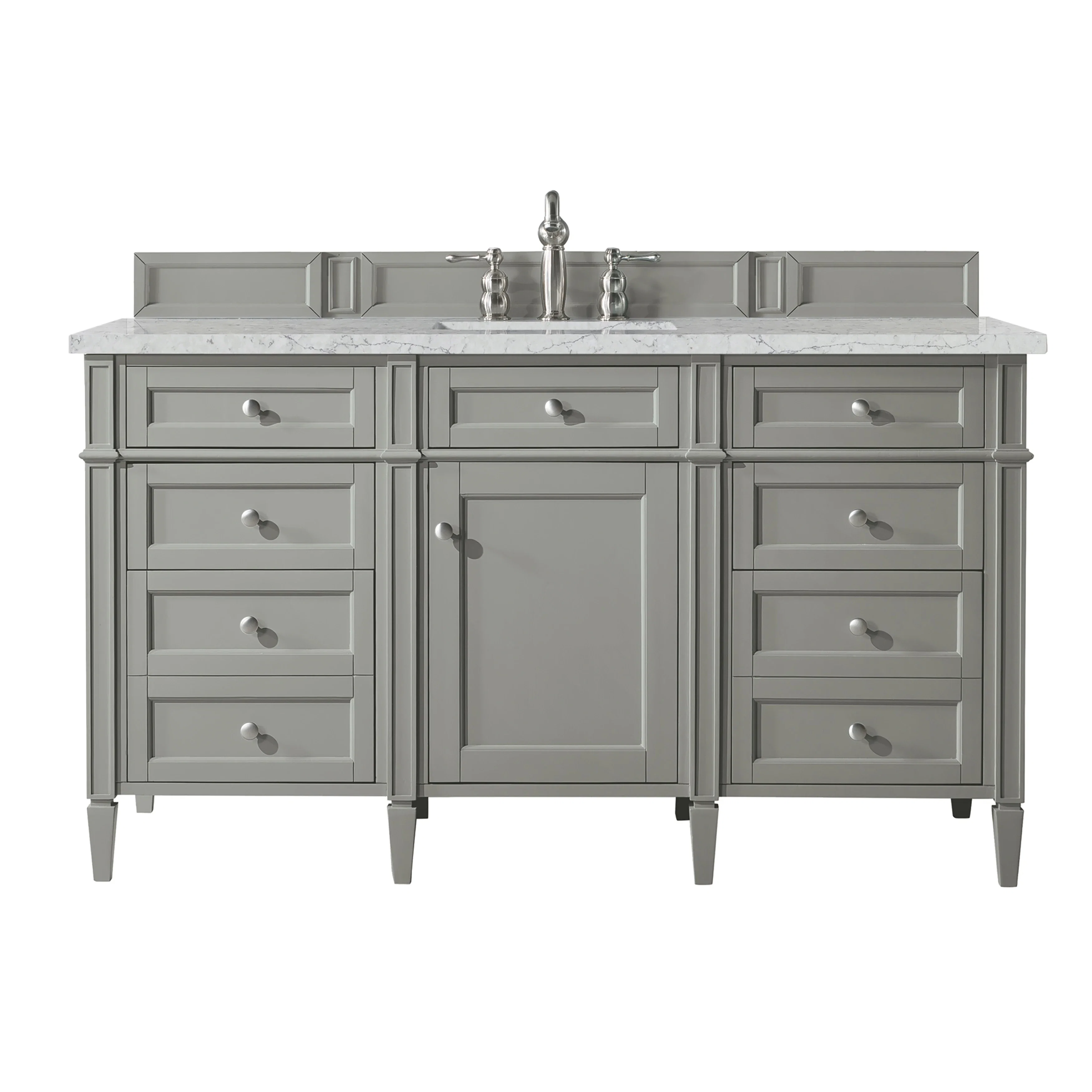 Brittany 60" Single Vanity, Urban Gray w/ 3 CM Eternal Jasmine Pearl Silestone Top