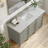 Brittany 60" Single Vanity, Urban Gray w/ 3 CM Eternal Jasmine Pearl Silestone Top