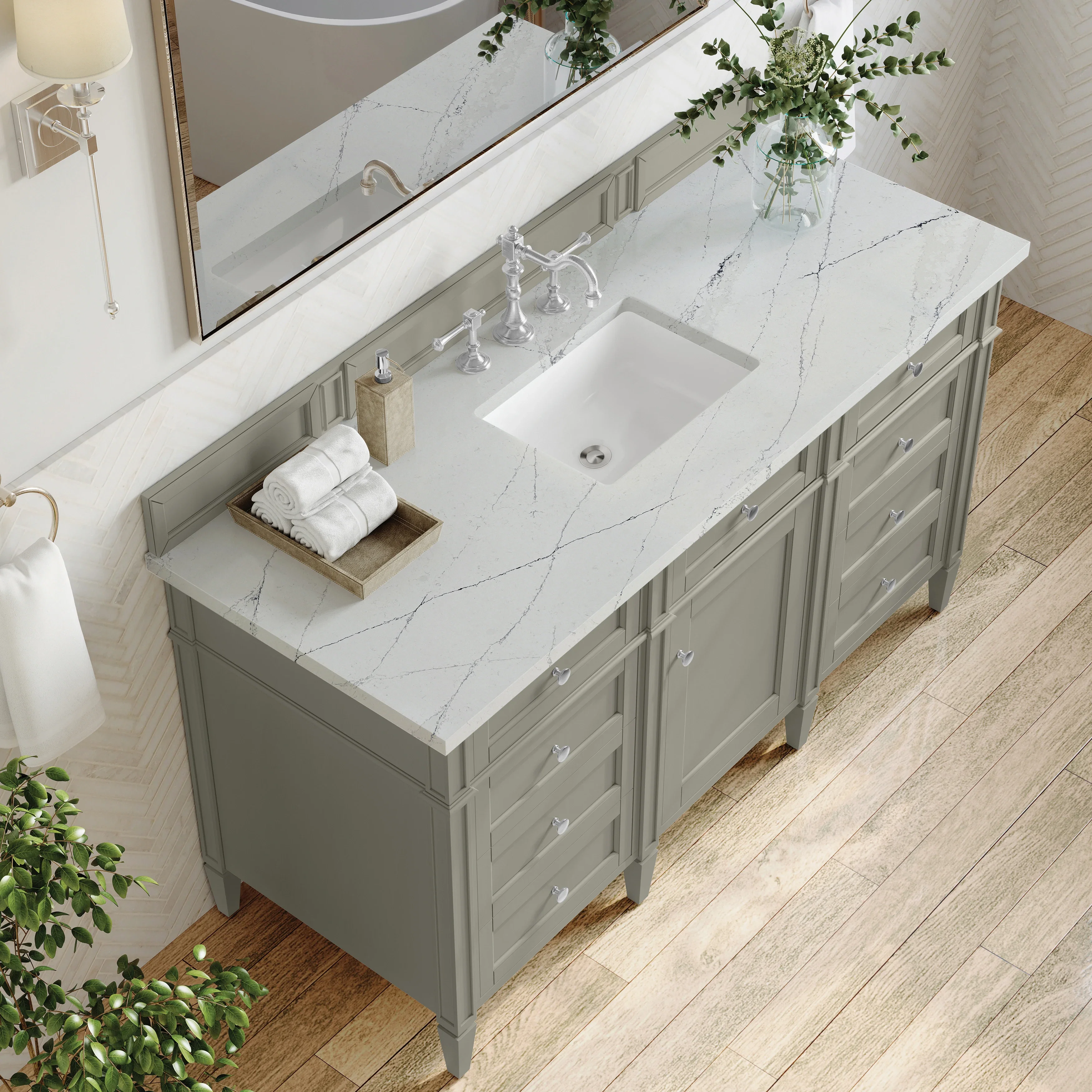 Brittany 60" Single Vanity, Urban Gray w/ 3 CM Ethereal Noctis Silestone Top