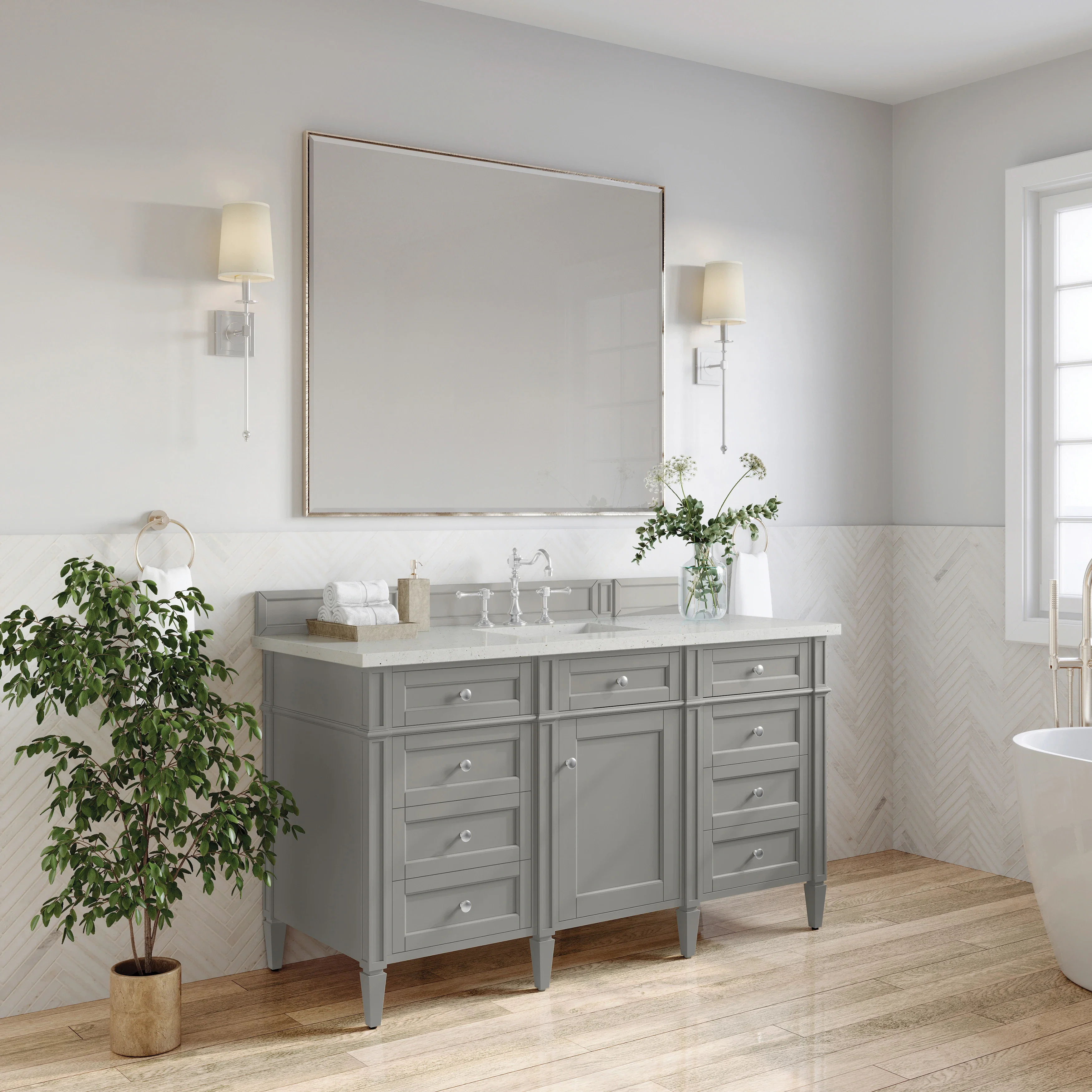 Brittany 60" Single Vanity, Urban Gray w/ 3 CM Lime Delight Silestone Top