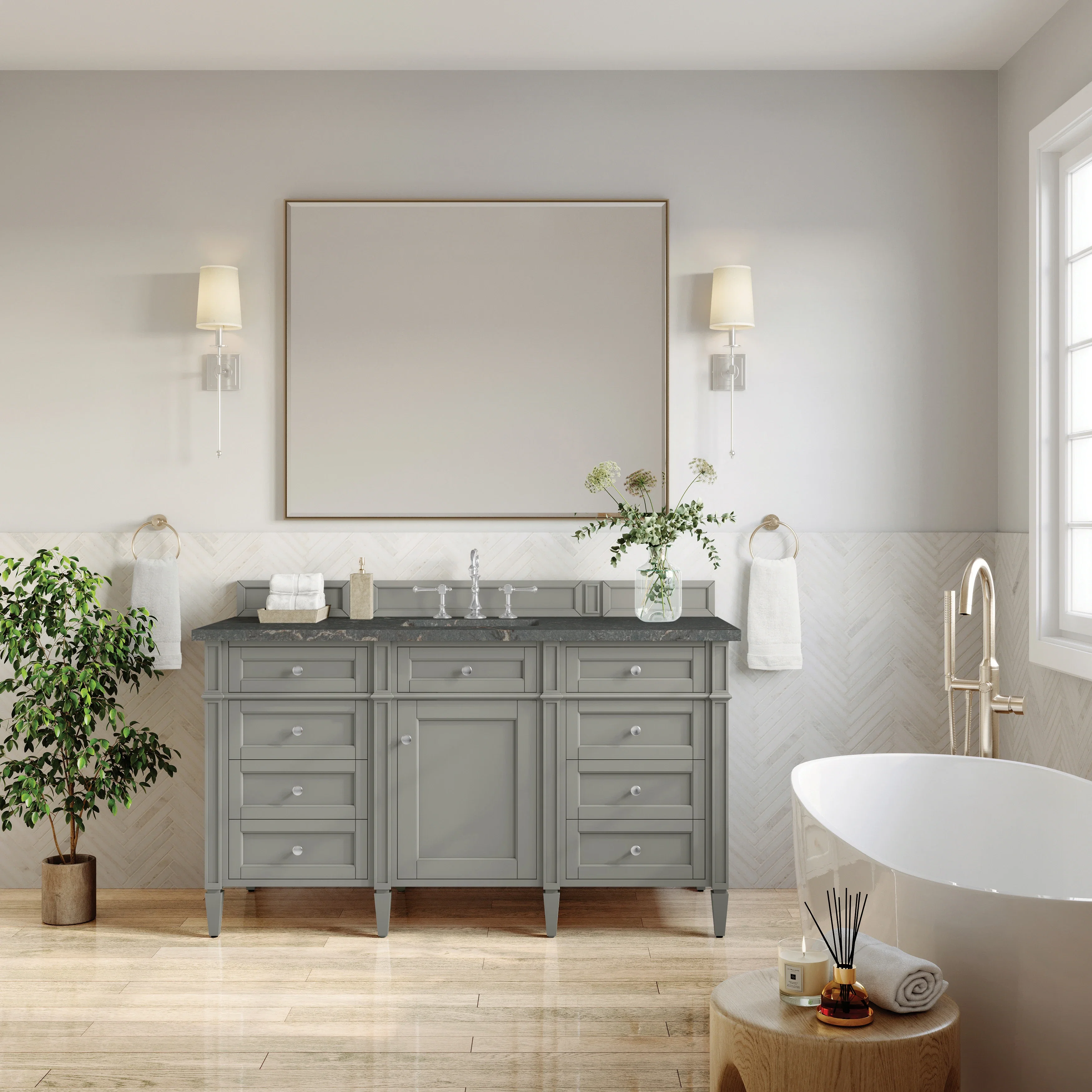 Brittany 60" Single Vanity, Urban Gray w/ 3 CM Parisien Bleu Silestone Top