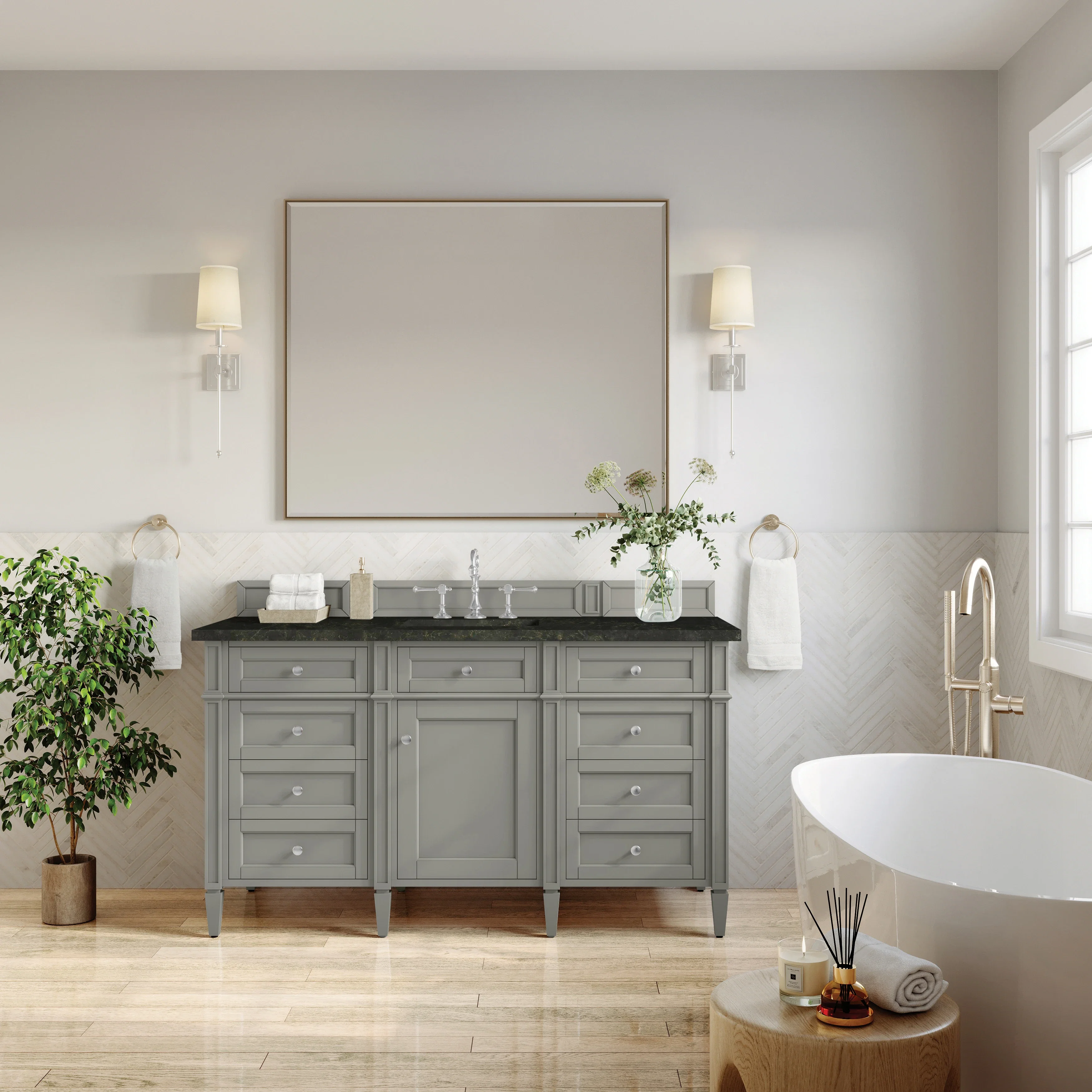 Brittany 60" Single Vanity, Urban Gray, w/ 3 CM Phantome Eclos Top