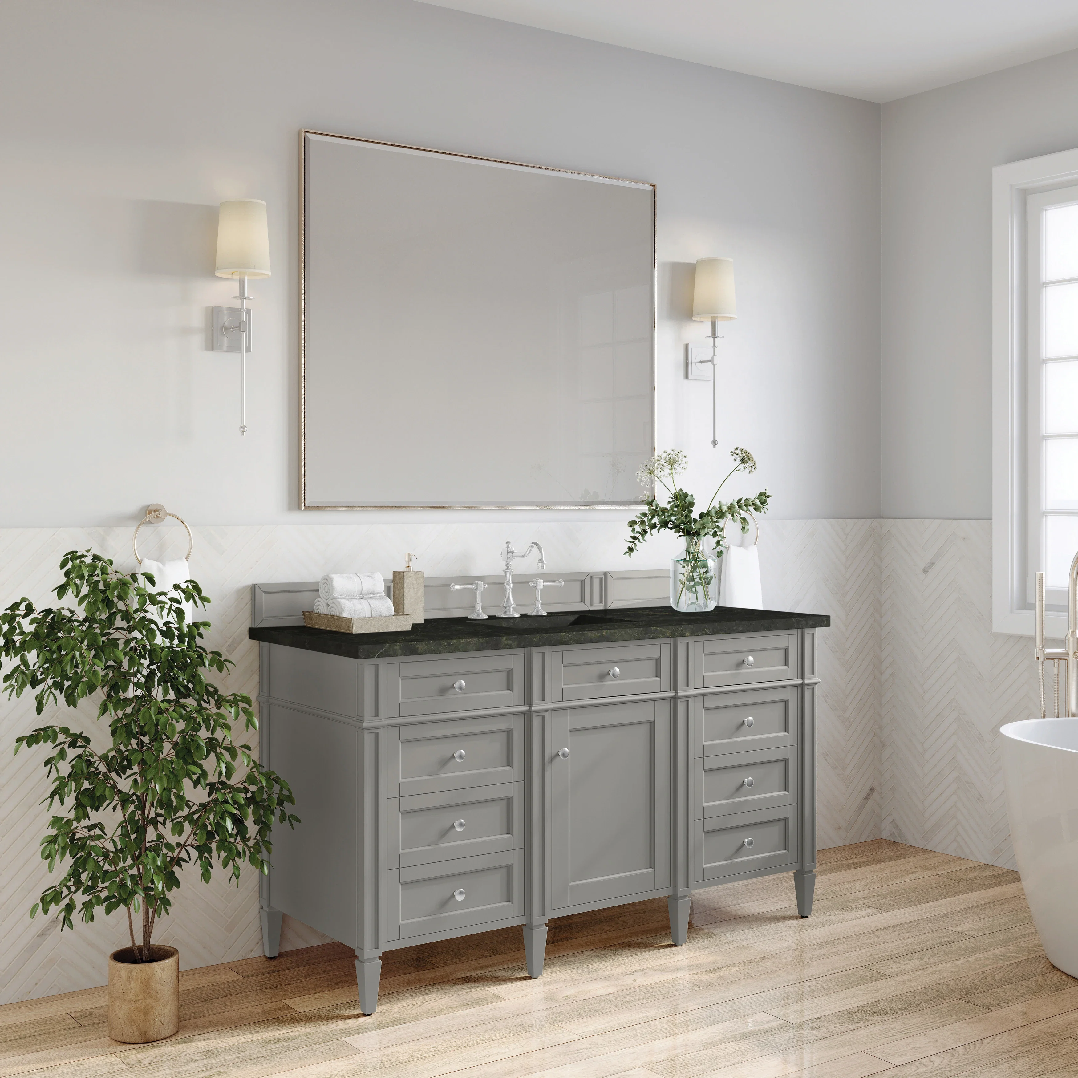 Brittany 60" Single Vanity, Urban Gray, w/ 3 CM Phantome Eclos Top