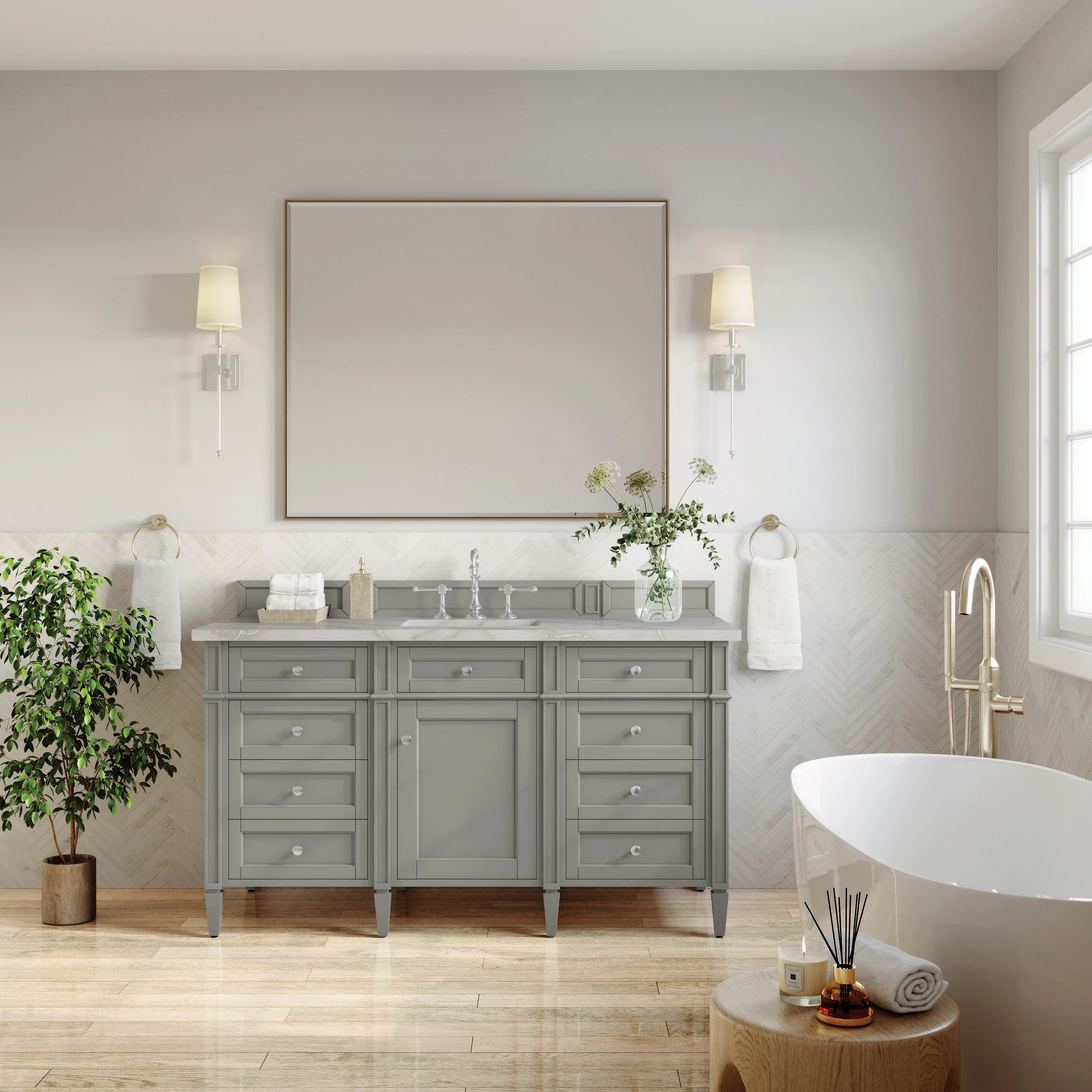 Brittany 60" Single Vanity, Urban Gray w/ 3 CM Victorian Silver Silestone Top