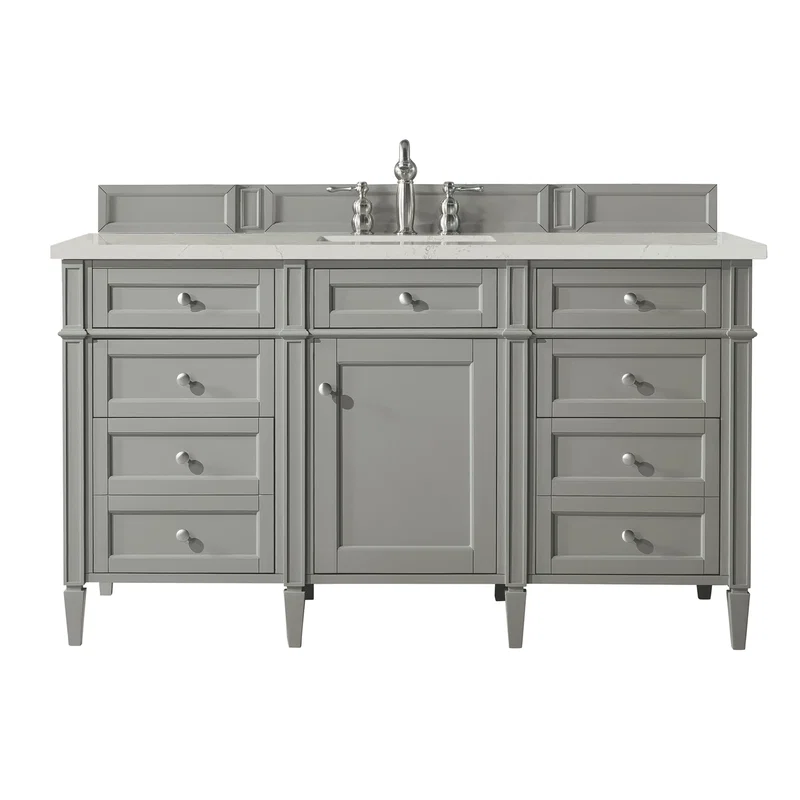 Brittany 60" Single Vanity, Urban Gray, w/ 3 CM Siberian Silestone Top w/FreePower Wireless Charger