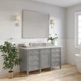 Brittany 60" Single Vanity, Urban Gray, w/ 3 CM Siberian Silestone Top w/FreePower Wireless Charger