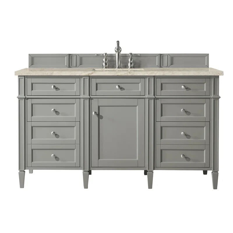 Brittany 60" Single Vanity, Urban Gray, w/ 3 CM Tajnar Eclos Top w/FreePower Wireless Charger