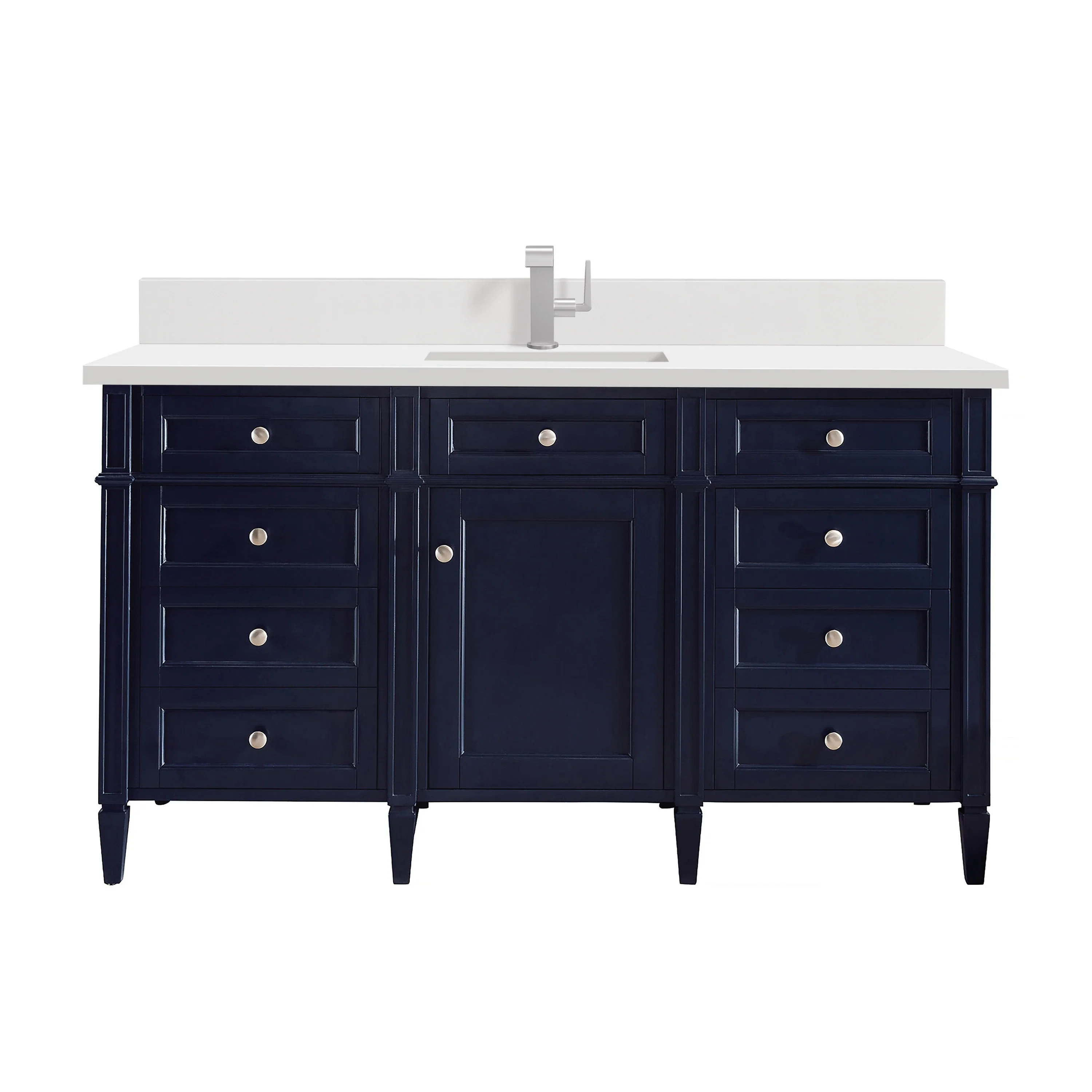 Brittany 60" Single Vanity, Victory Bleu w/ Single Hole 3 CM White Zeus Silestone Top & Backsplash