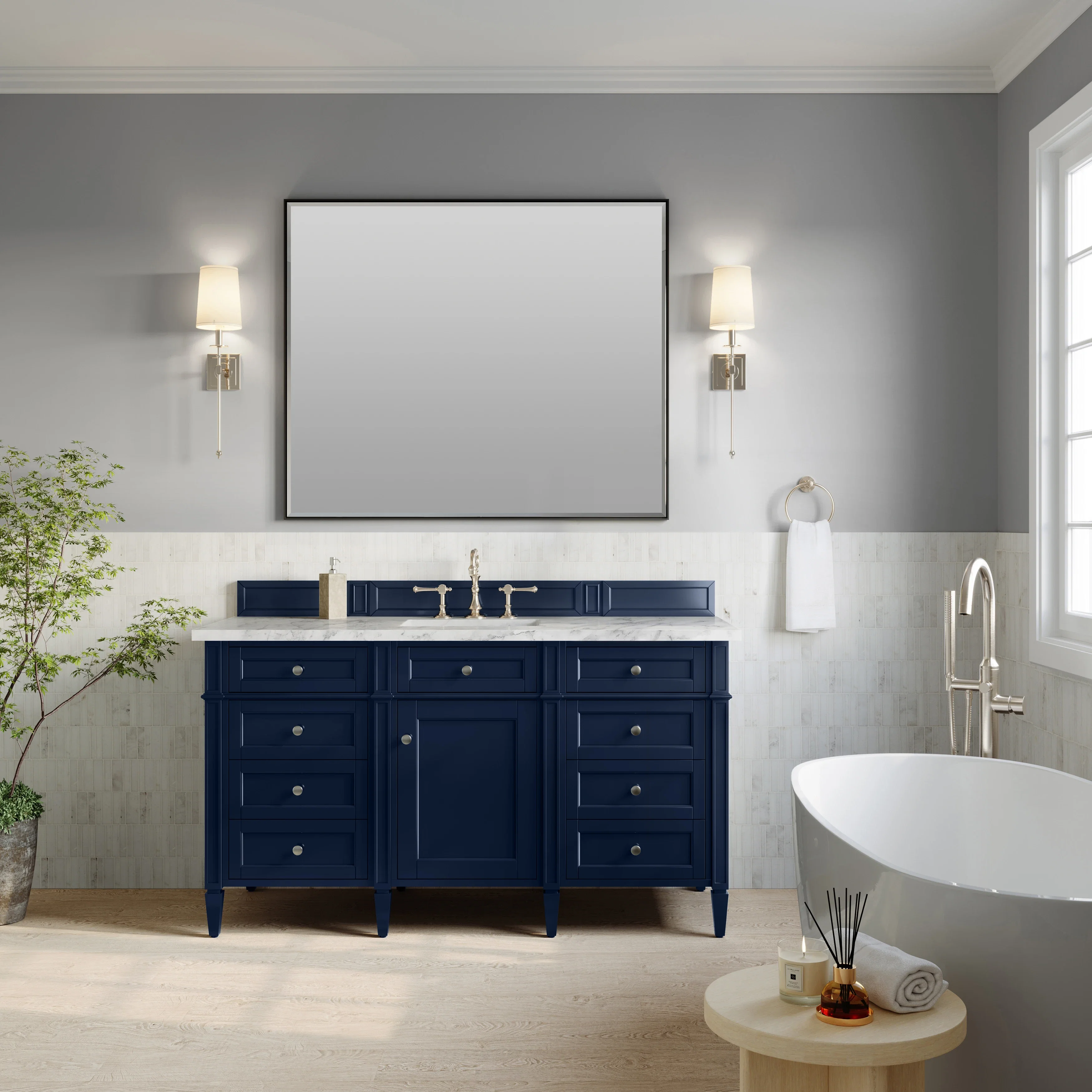 Brittany 60" Single Vanity, Victory Blue w/ 3 CM Carrara Marble Top