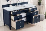 Brittany 60" Single Vanity, Victory Blue w/ 3 CM Carrara Marble Top