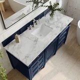 Brittany 60" Single Vanity, Victory Blue w/ 3 CM Carrara Marble Top