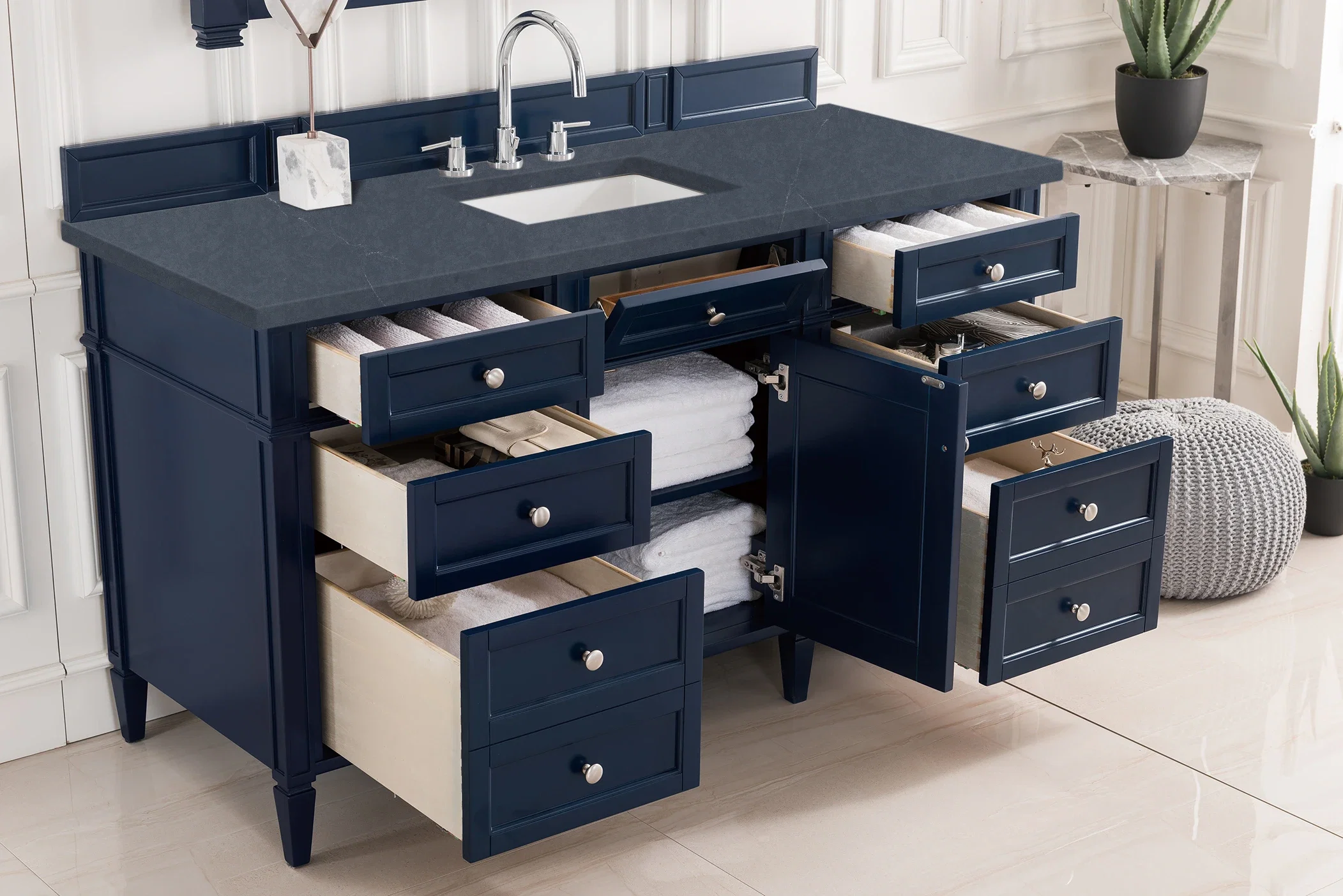 Brittany 60" Single Vanity, Victory Blue w/ 3 CM Charcoal Soapstone Silestone Top