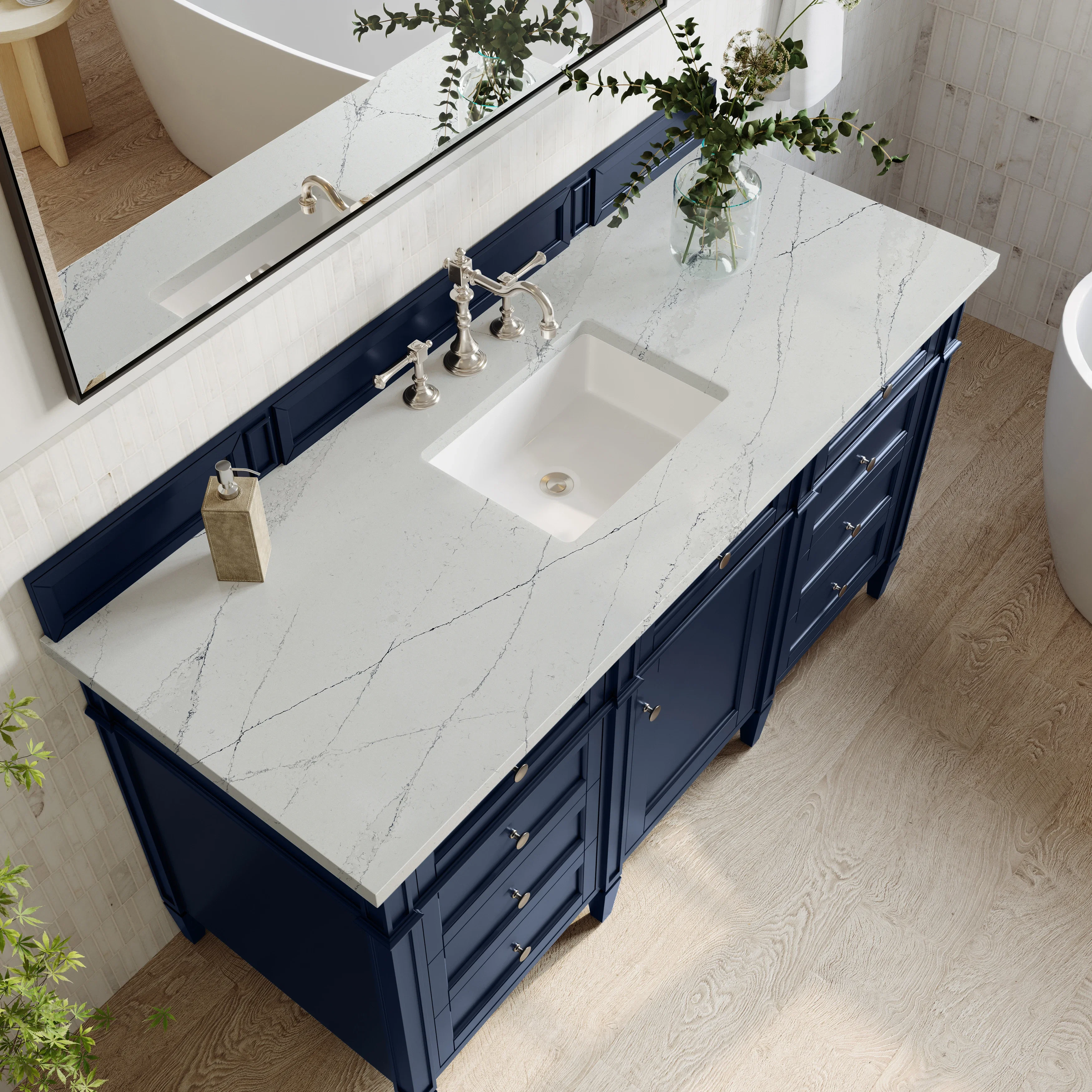 Brittany 60" Single Vanity, Victory Blue w/ 3 CM Ethereal Noctis Silestone Top