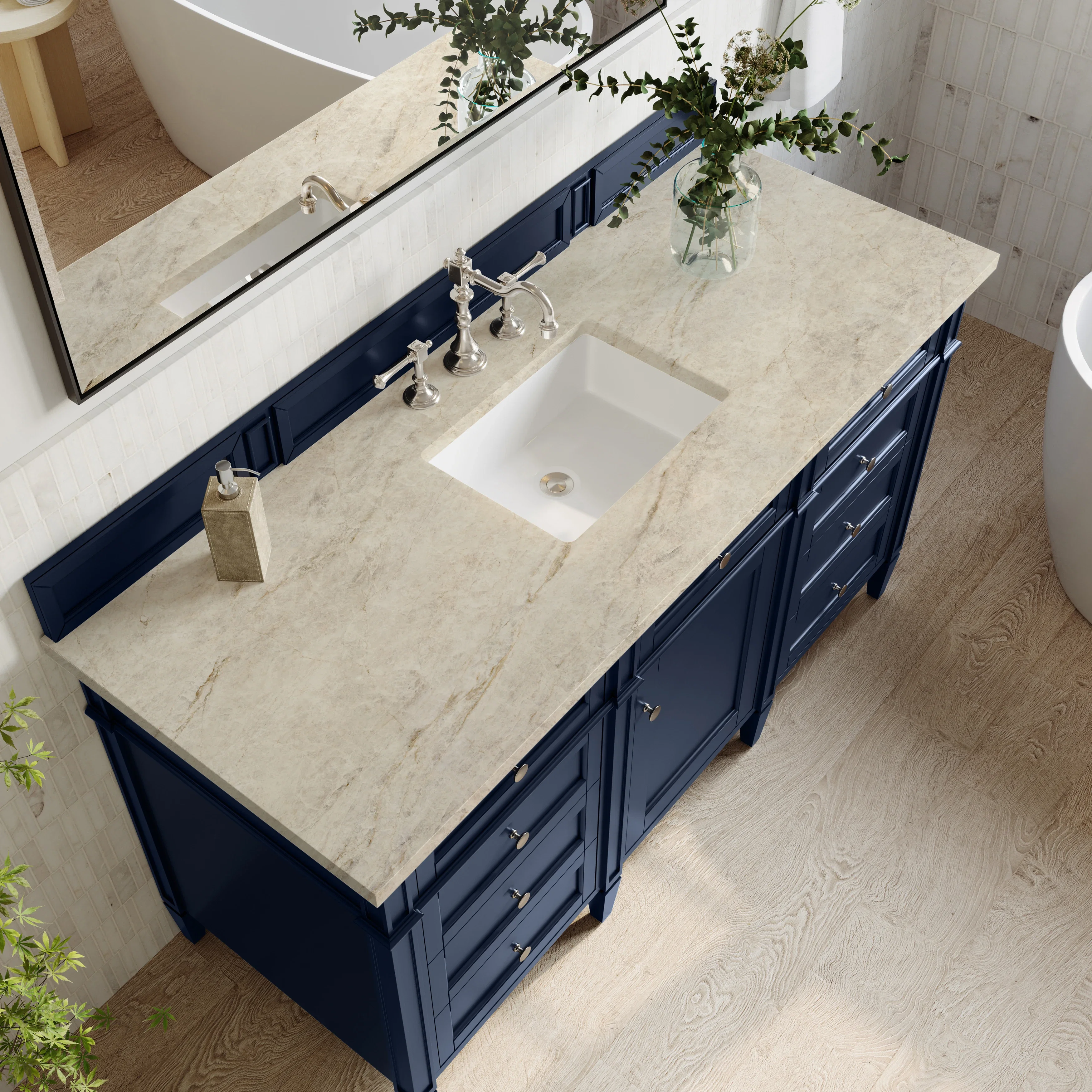 Brittany 60" Single Vanity, Victory Blue, w/ 3 CM Tajnar Eclos Top