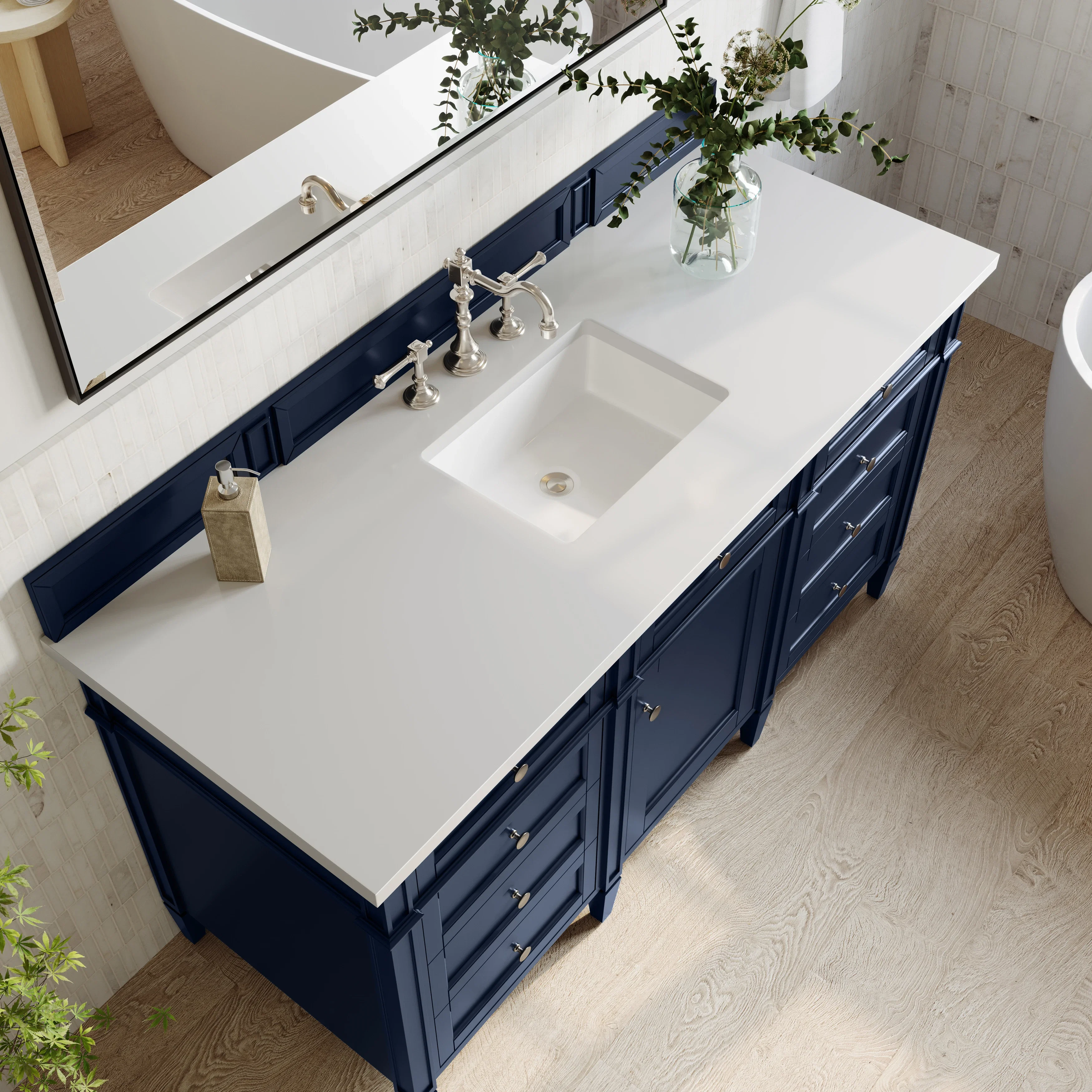 Brittany 60" Single Vanity, Victory Blue w/ 3 CM White Zeus Silestone Top