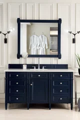 Brittany 60" Single Vanity, Victory Blue w/ 3 CM Eternal Jasmine Pearl Silestone Top w/FreePower Wireless Charger