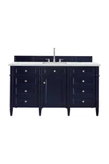 Brittany 60" Single Vanity, Victory Blue w/ 3 CM Ethereal Noctis Silestone Top w/FreePower Wireless Charger