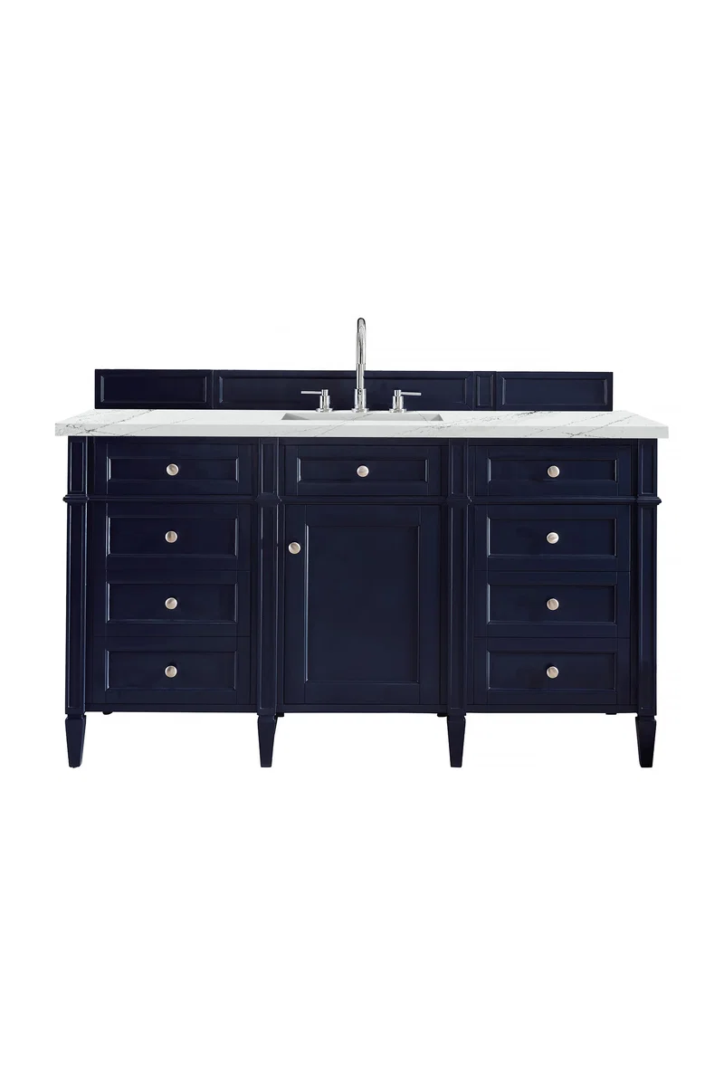 Brittany 60" Single Vanity, Victory Blue w/ 3 CM Ethereal Noctis Silestone Top w/FreePower Wireless Charger