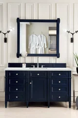 Brittany 60" Single Vanity, Victory Blue w/ 3 CM Ethereal Noctis Silestone Top w/FreePower Wireless Charger
