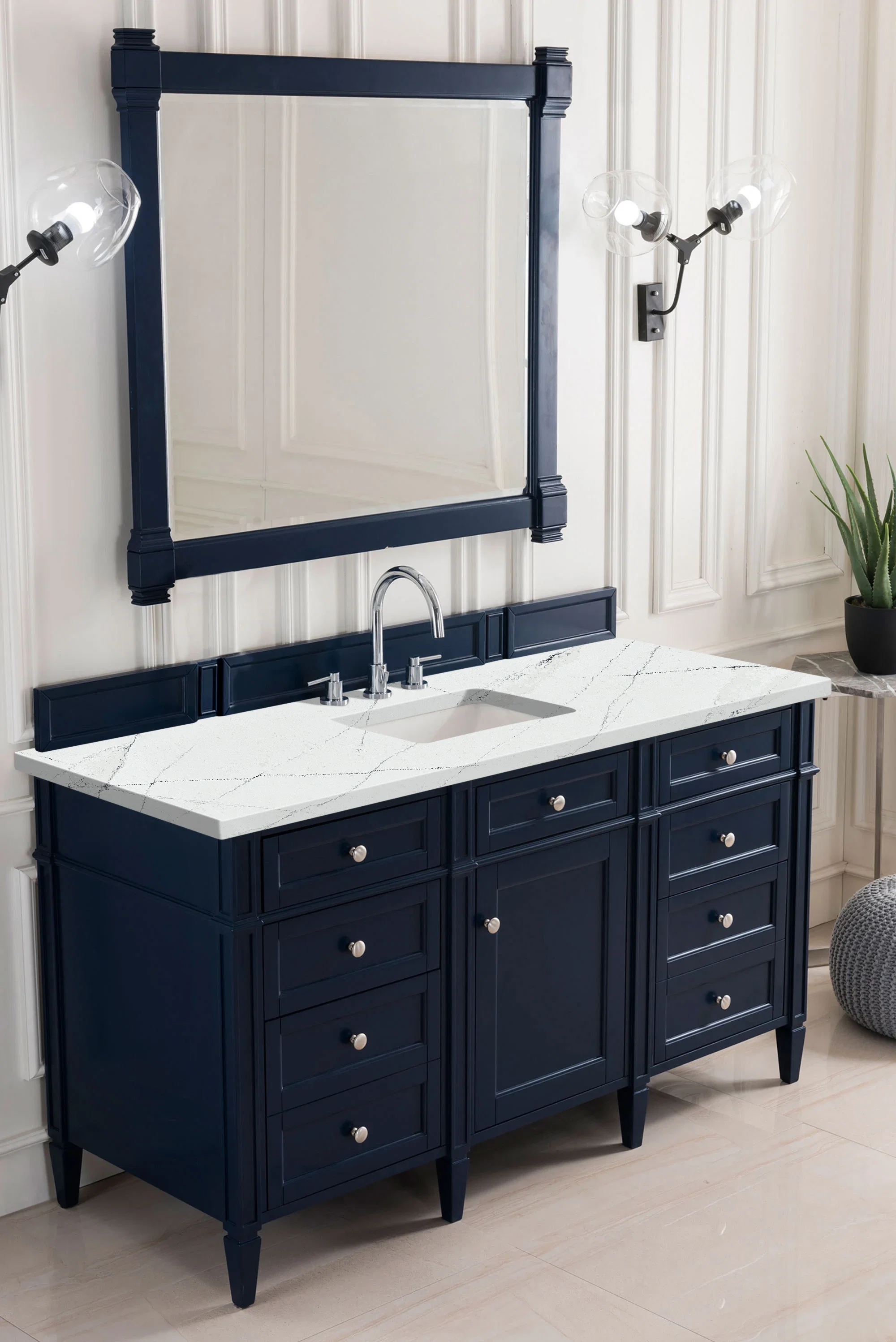 Brittany 60" Single Vanity, Victory Blue w/ 3 CM Ethereal Noctis Silestone Top w/FreePower Wireless Charger