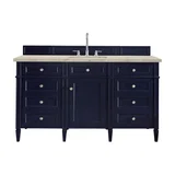 Brittany 60" Single Vanity, Victory Blue, w/ 3 CM Tajnar Eclos Top w/FreePower Wireless Charger