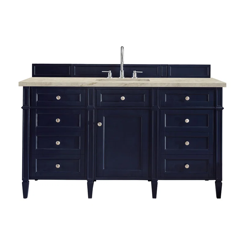 Brittany 60" Single Vanity, Victory Blue, w/ 3 CM Tajnar Eclos Top w/FreePower Wireless Charger
