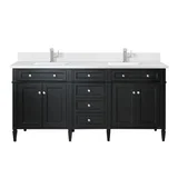 Brittany 72" Double Vanity, Black Onyx w/ Single Hole 3 CM White Zeus Silestone Top & Backsplash